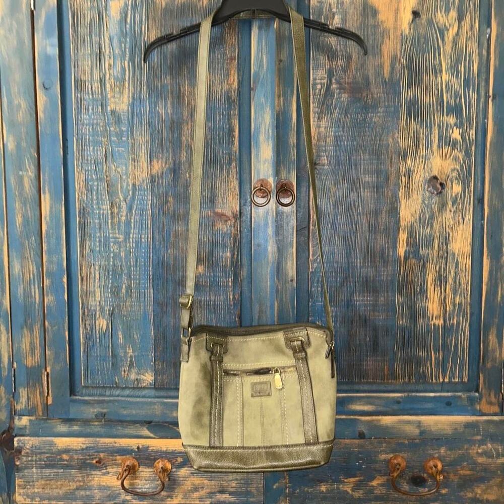 Green faux leather cross-body bag with